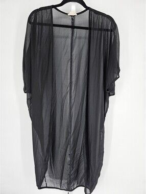 Olive Tree Women's Black Open Front Long Sleeve Polyester Kimono Duster Size L